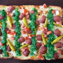 Chicago Dog Detroit style pizza