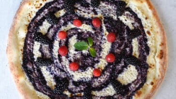 Mixed berry cheesecake pizza