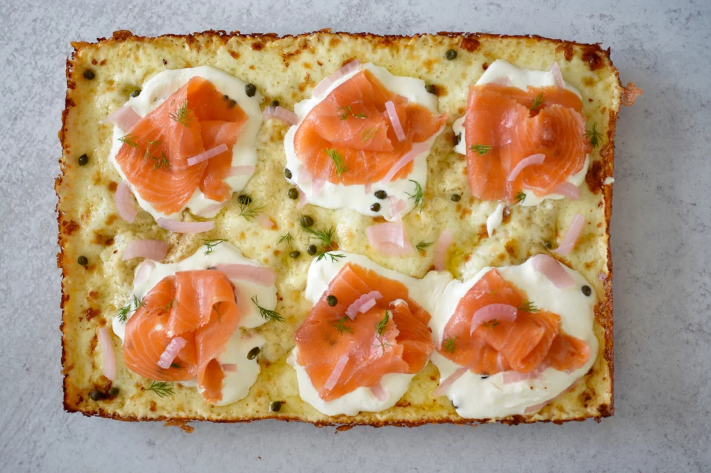 Salmon and Cream Cheese Pizzas Recipe