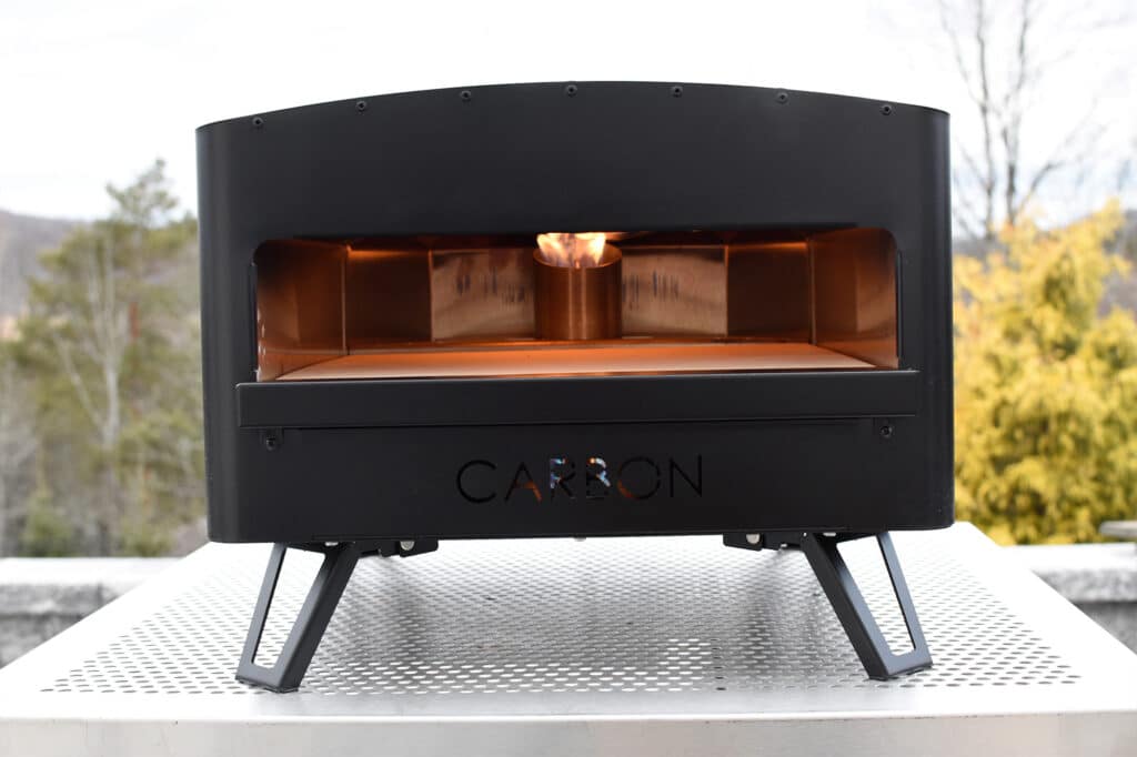Front facing shot of the carbon pizza oven