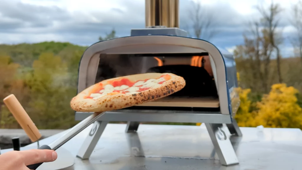 Pizzello Outdoor Pizza Oven Wood Burning for Cooking 2 Pizzas Outside Pizza Maker with Pizza Stone, Pizza Peel, Cover - Black + Silver