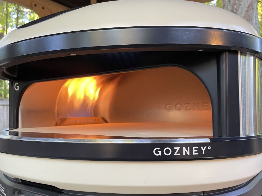 Arc XL pizza oven with the burner turned on for the first time.