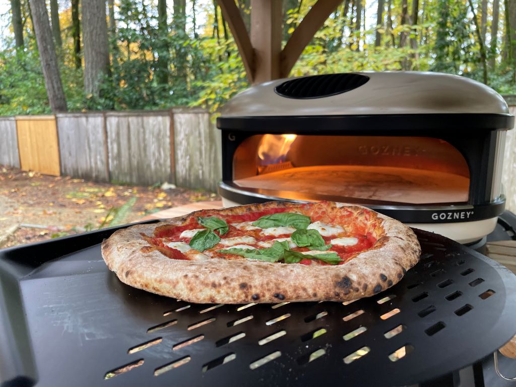 Pizza margherita fresh out of the oven.