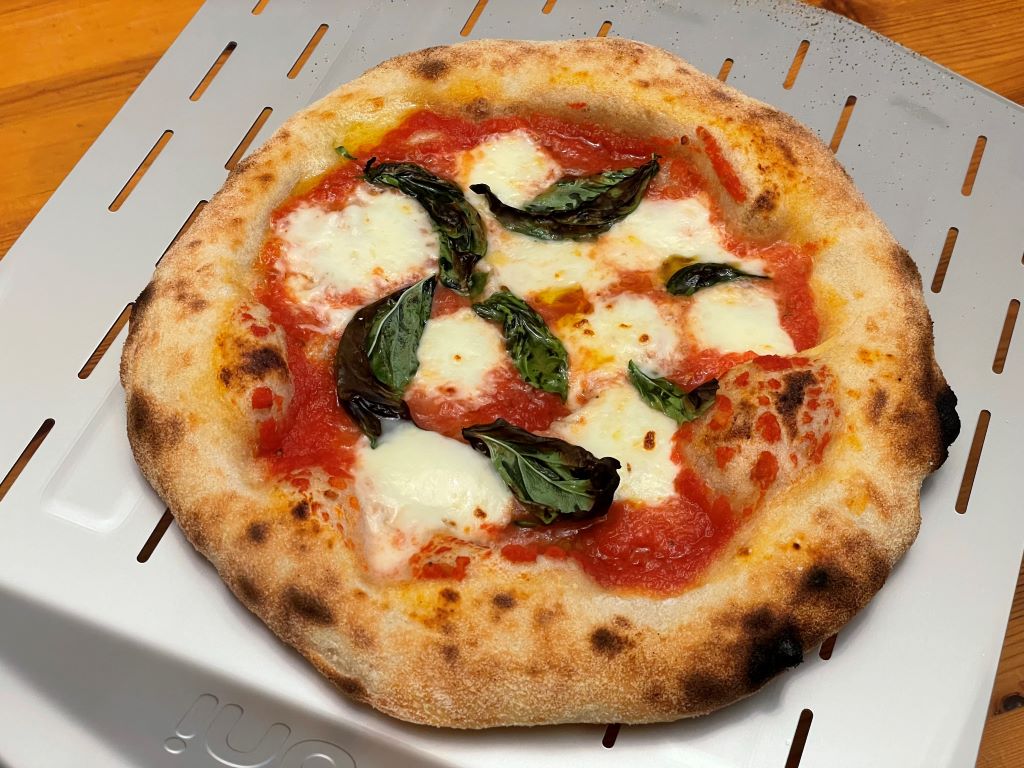 Picture of a margherita pizza as cooked in the Gourmia