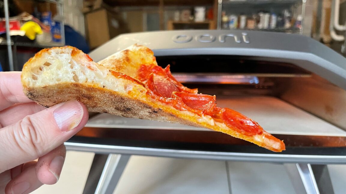 Pepperoni pizza in front of the Koda 2 oven