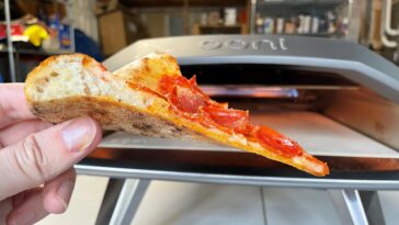 Pepperoni pizza in front of the Koda 2 oven