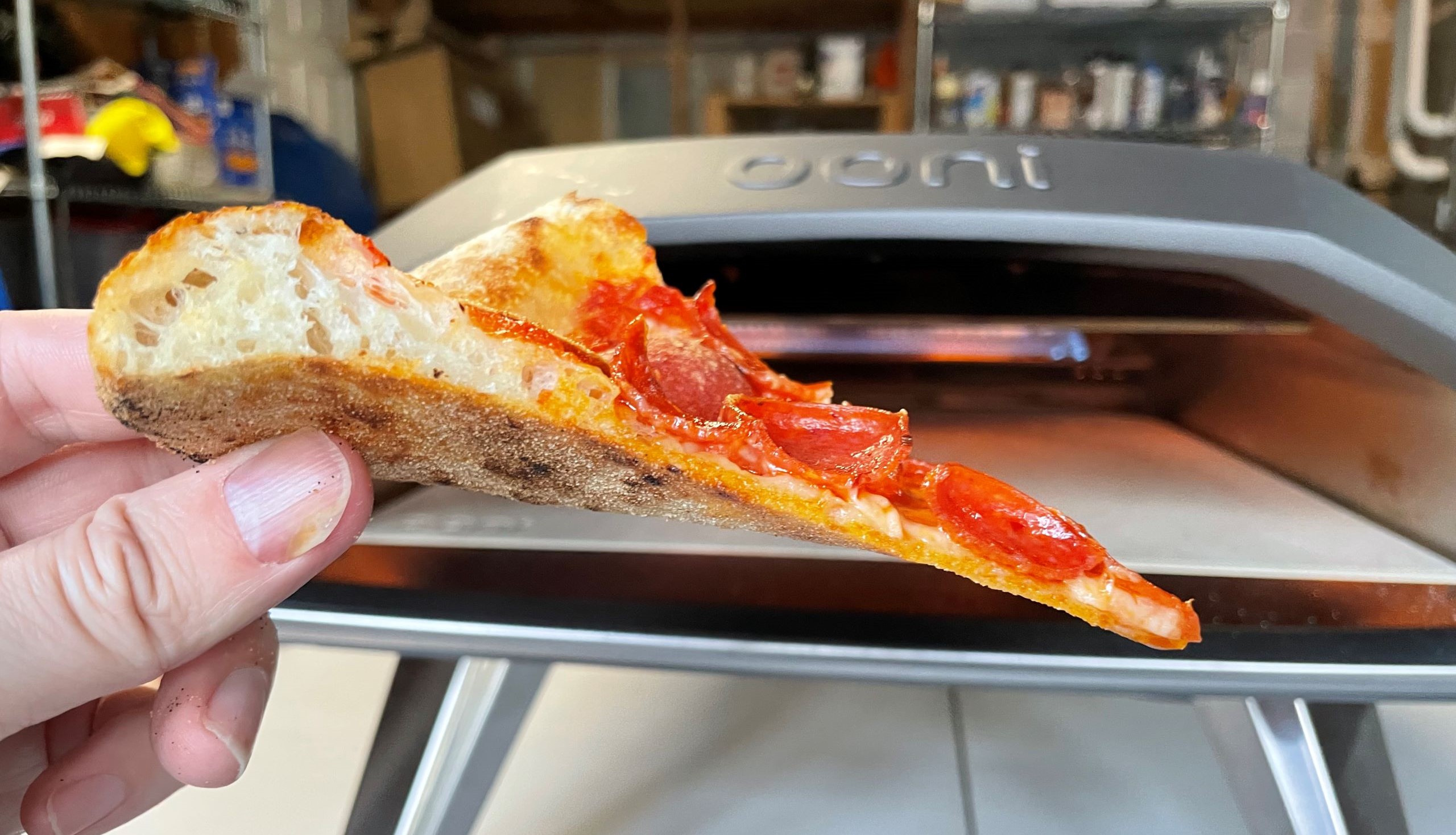 Pepperoni pizza in front of the Koda 2 oven