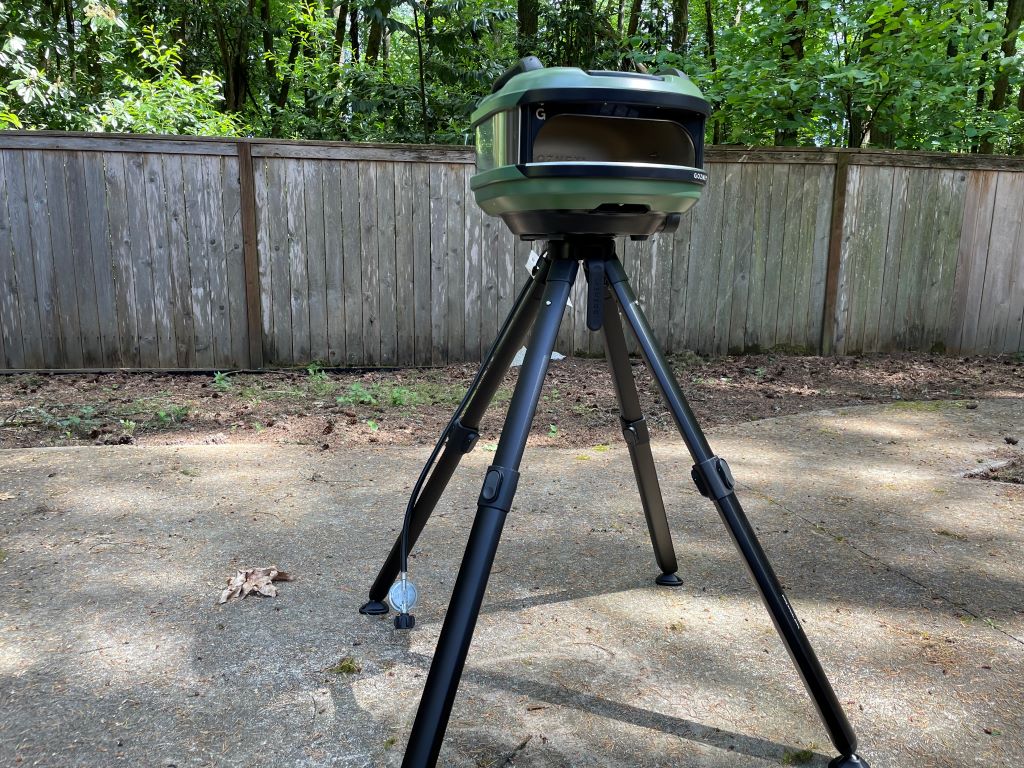 The Tread oven sits atop its stand in the outdoors.