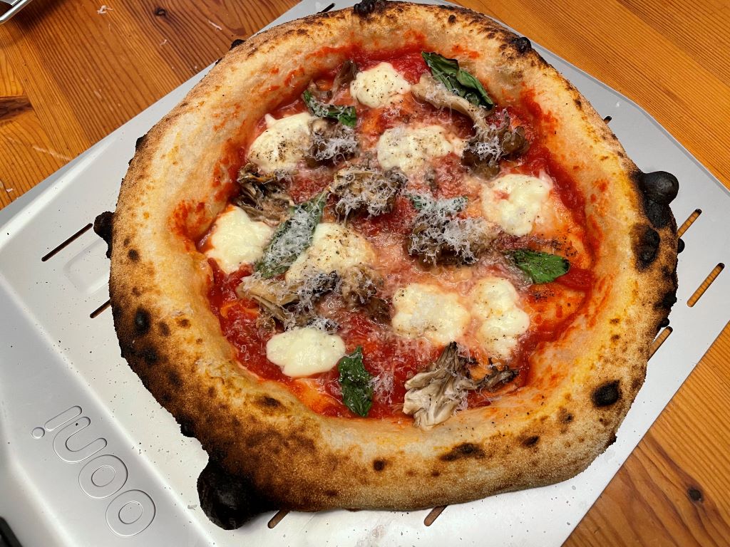 Ooni Koda 2 Pro Review: My 18-Inch Monster Pizza Test Pizza Oven Neapolitan style pizza with mozzarella and maitake mushrooms.